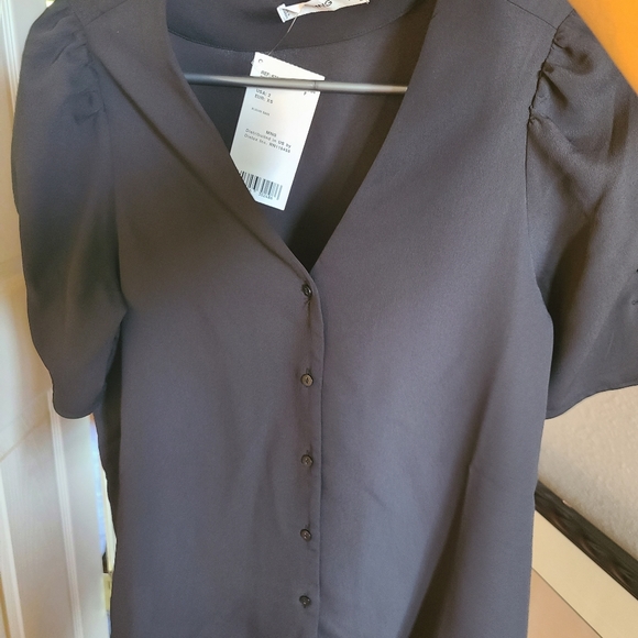 Mango blouse with puff sleeve button v neck preppy vintage style NWT - Picture 2 of 7